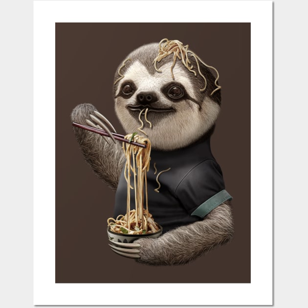 SLOTH EATING NOODLE Wall Art by ADAMLAWLESS